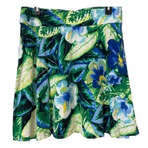 Caribbean Joe Size Medium Cotton & Rayon Tropical Print Blues and Greens Skirt
